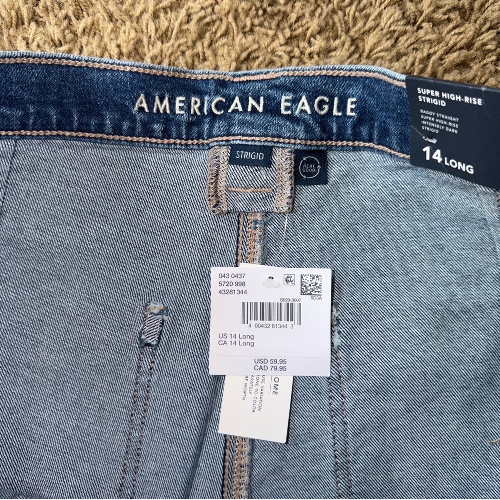 Women’s American Eagle Baggy Straight Jeans Size 14 Long - Picture 6 of 9